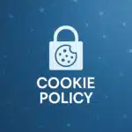 Cookie Policy icon on a blue network background representing website tracking and data preference